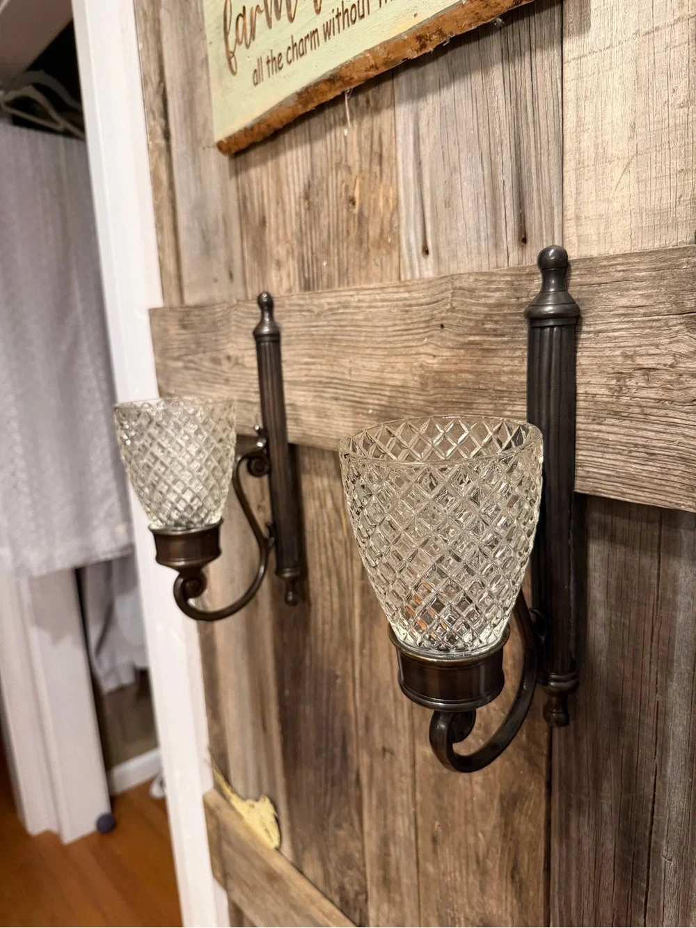 Pair of Bronze Wall Sconce Pair with Vintage Cut Glass Shades